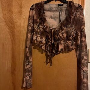 Floral Brown Ruffle Women's Top